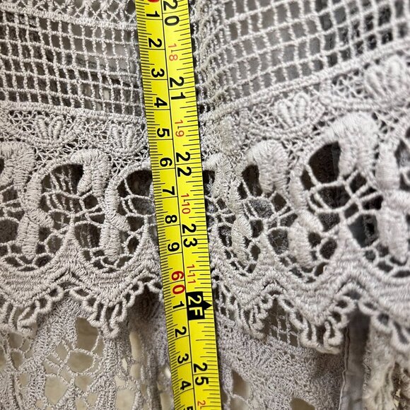 Gray Pintuck Crochet Lace Top Coastal Grandma Oversize Boho Whimsigoth Sz Small - Picture 9 of 12
